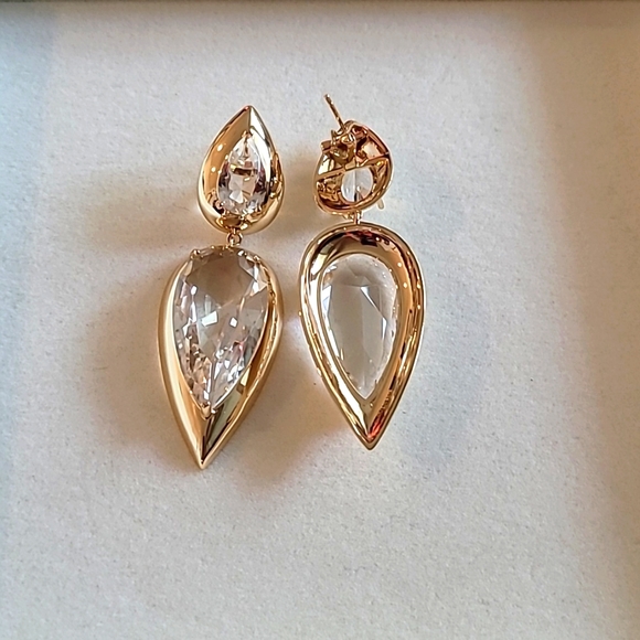 Lily Claspe Large Imara Quarts 14k Gold Plated Tear Drop Earrings New - Picture 4 of 4